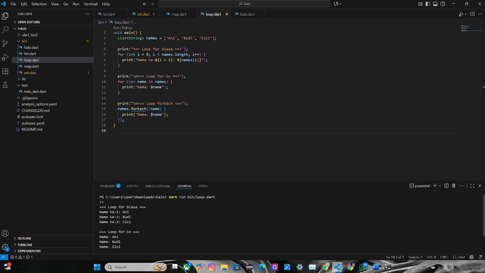 Latihan Looping Dart